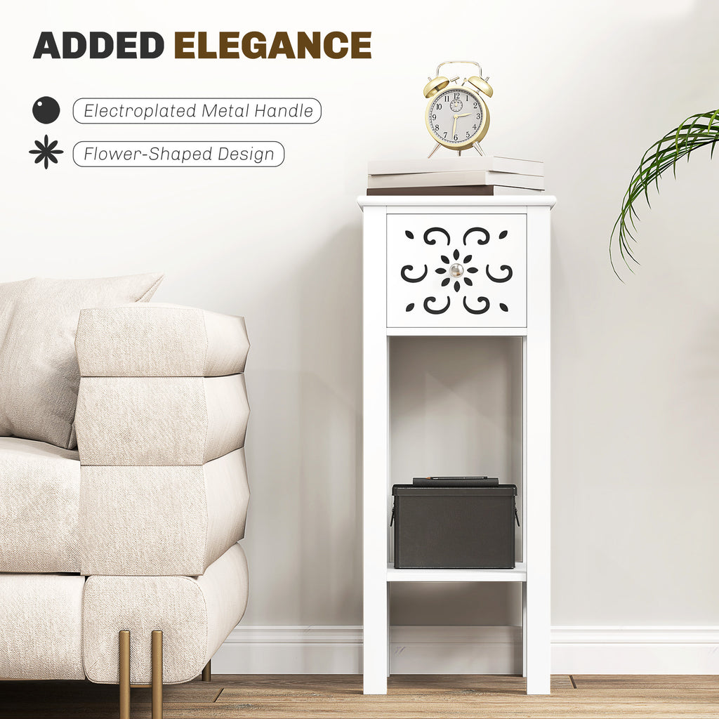 Nightstand Set of 2 with Drawer and Open Storage Shelf White