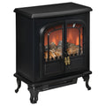 Electric Fireplace Stove Heater with LED Fire Flame Effect, Double Door, Freestanding & Portable with Overheat Protection, 750W/1500W, Black