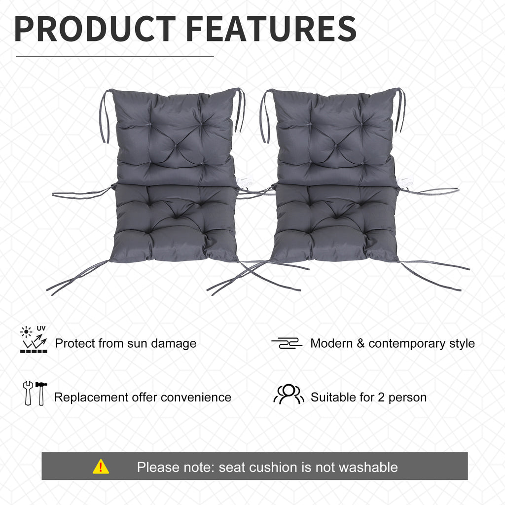Patio Chair Cushions Set of 2, 39" x 20" x 3" Outdoor Tufted Cushion Set with Ties for Indoor Outdoor Garden Furniture, Dark Grey