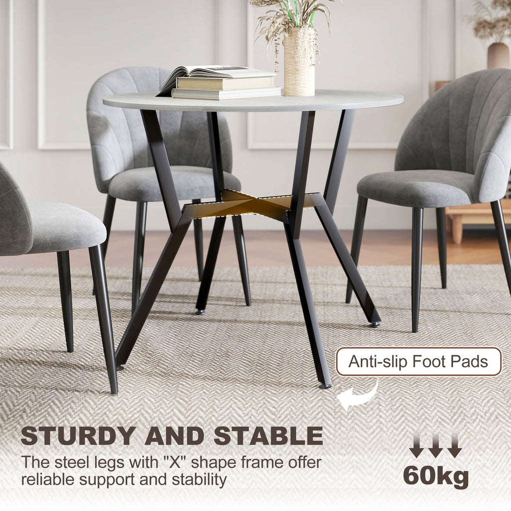 35" Round Dining Table, Modern Dining Room Table with Steel Frame, Space Saving Small Kitchen Table, Brown