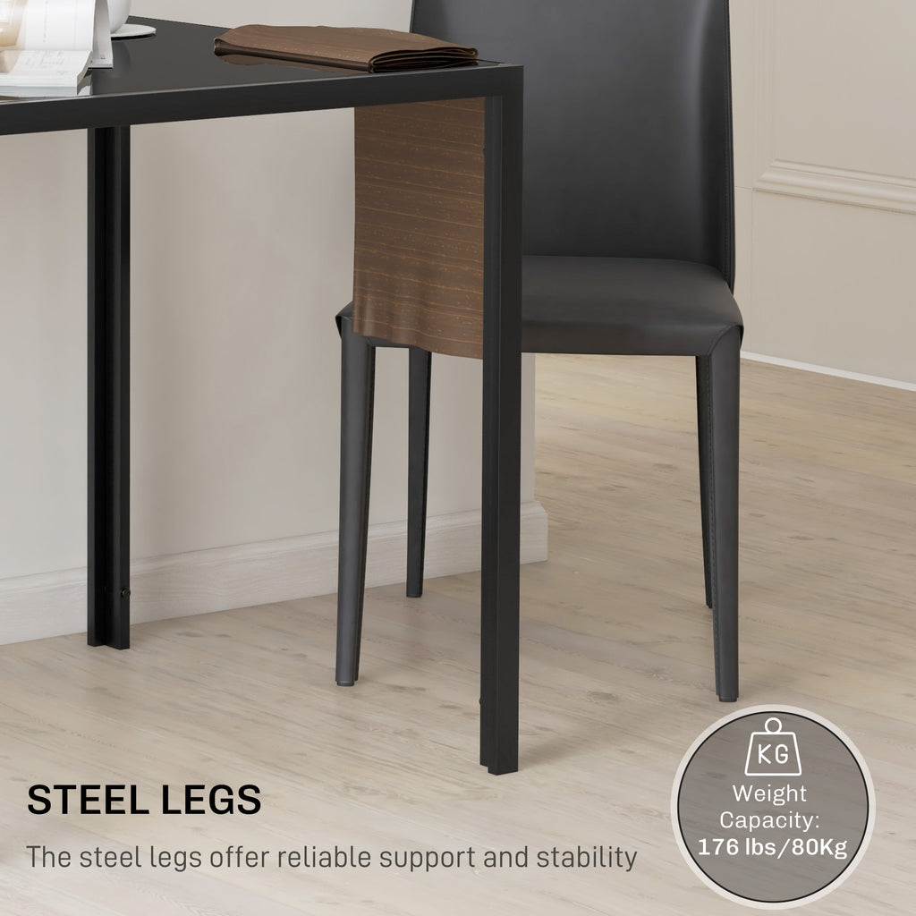 Square Kitchen Table for 2-4 People, Dining Table with Glass Top and Steel Legs for Dining Room, Black
