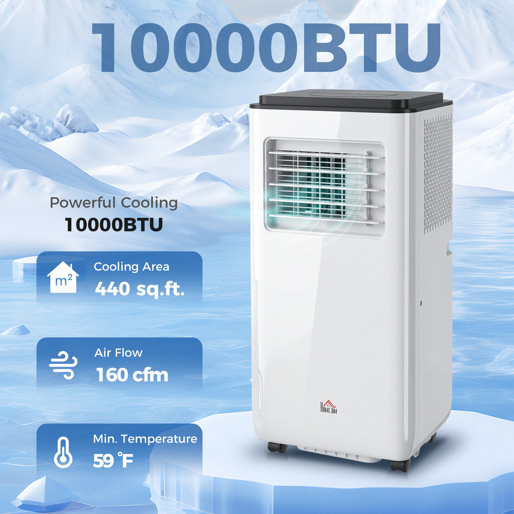 10,000 BTU ተንቀሳቓሲ ኣየር ማስተኻኻሊ 440 ስኩዌር ጫማ፣ ደረቕ መጥረጊ ፋን ብኡብኡ ድቃስ ምስ 24 ሰዓት ቲማር ማውን/ኦፍ፣ መስኮት ኪት፣ ጻዕዳ