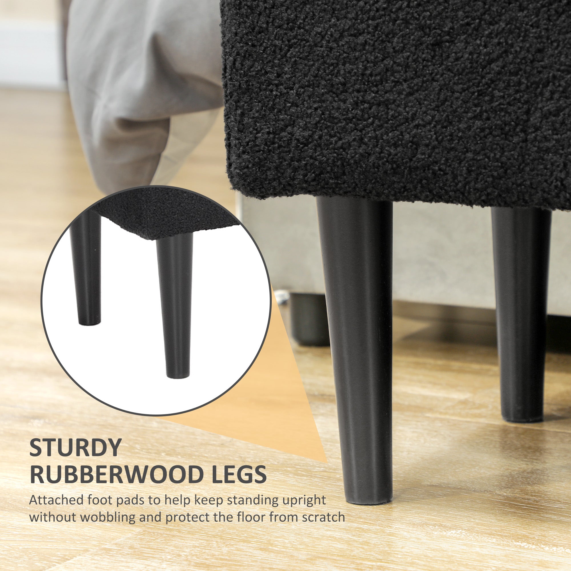 Modern Storage Bench, Ottoman with Storage and Lamb's Wool Upholstery for Living Room, Bedroom, Grey