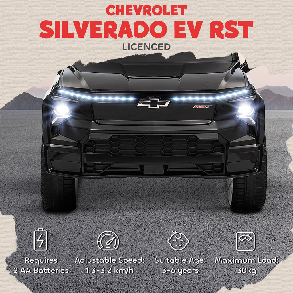 Qaba 12V CHEVROLET SILVERADO EV RST Licensed Kids Car w/ Remote, Spring Suspension, Soft Start, Training Wheels, Black