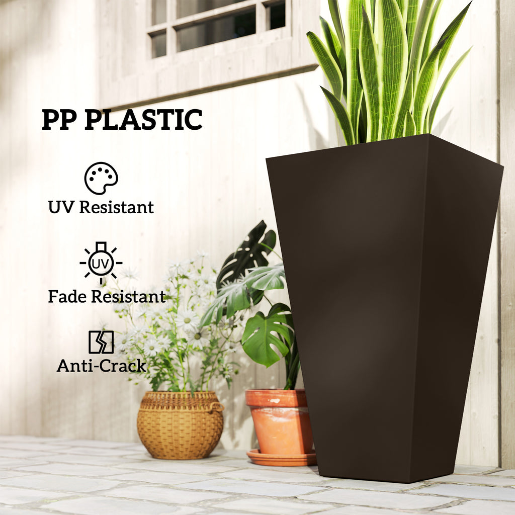 أصيص زرع بلاستيكي للحديقة بطول 28 بوصة، أصص زهور للاستخدام الداخلي والخارجي، مجموعة من 3 للمدخل والفناء والساحة، لون بني