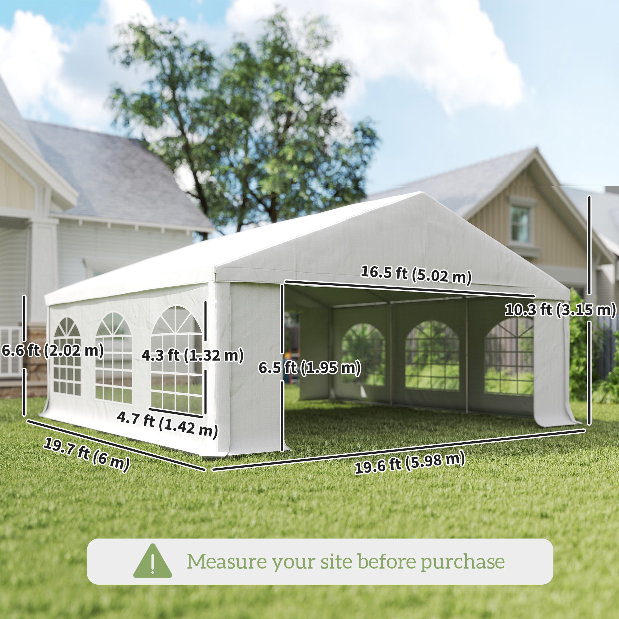20' x 20' Heavy-duty Large Wedding Tent, Outdoor Carport Garage Party Tent, Patio Gazebo Canopy with Sidewall, Grey