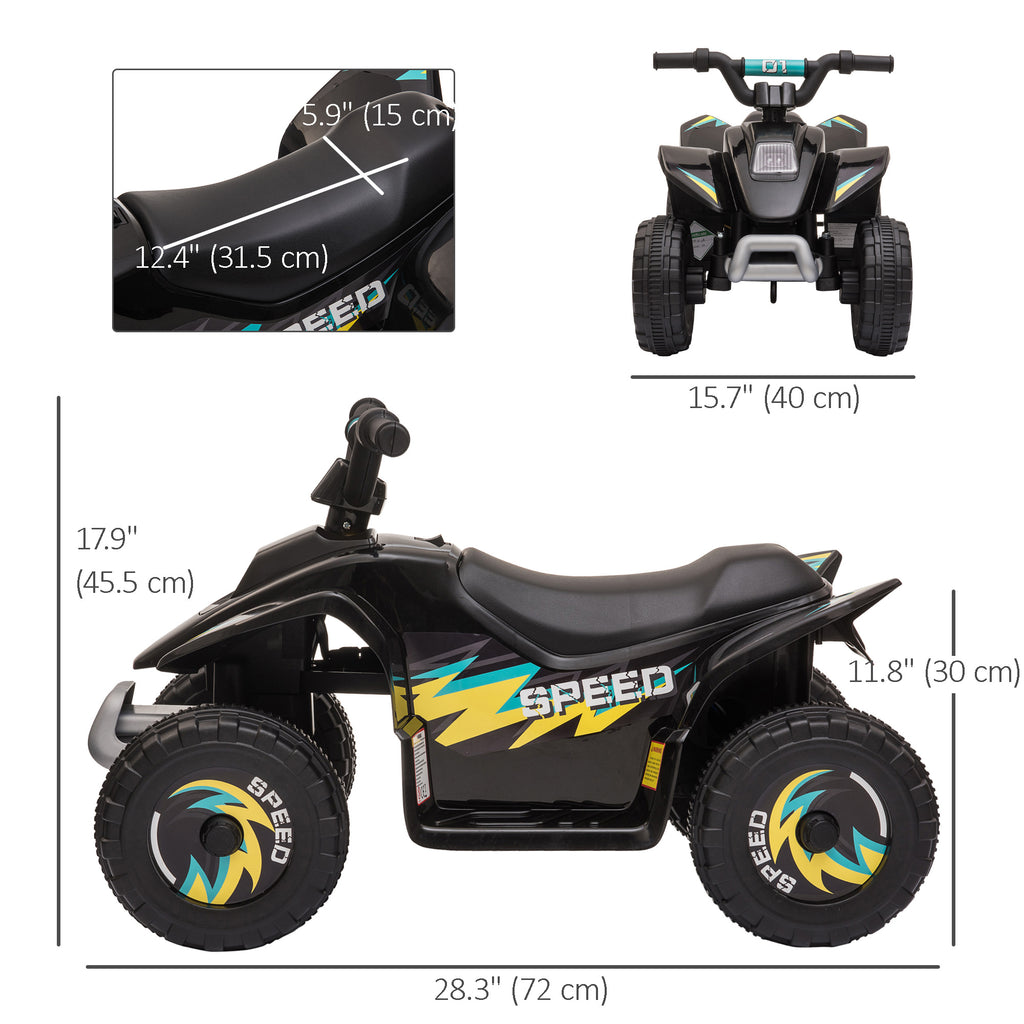 Aosom ናይ ህጻናት መኪና ATV፣ 6V ባትሪ ዝሰርሕ ኳድ መኪና ናብ ቅድሚት፡ ድሕሪት ዝኸይድ ስዊች ዘለዎ፣ ንወድን ጓልን 18-36 ኣዋርሕ ዝኸውን፣ ጸሊም