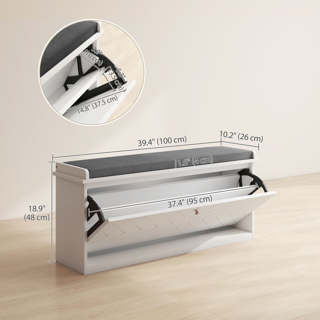 Shoe Storage with Seat, Upholstered Hallway Bench, Shoe Bench with Flip Drawer, Adjustable Shelf for 4-6 Pairs of Shoes
