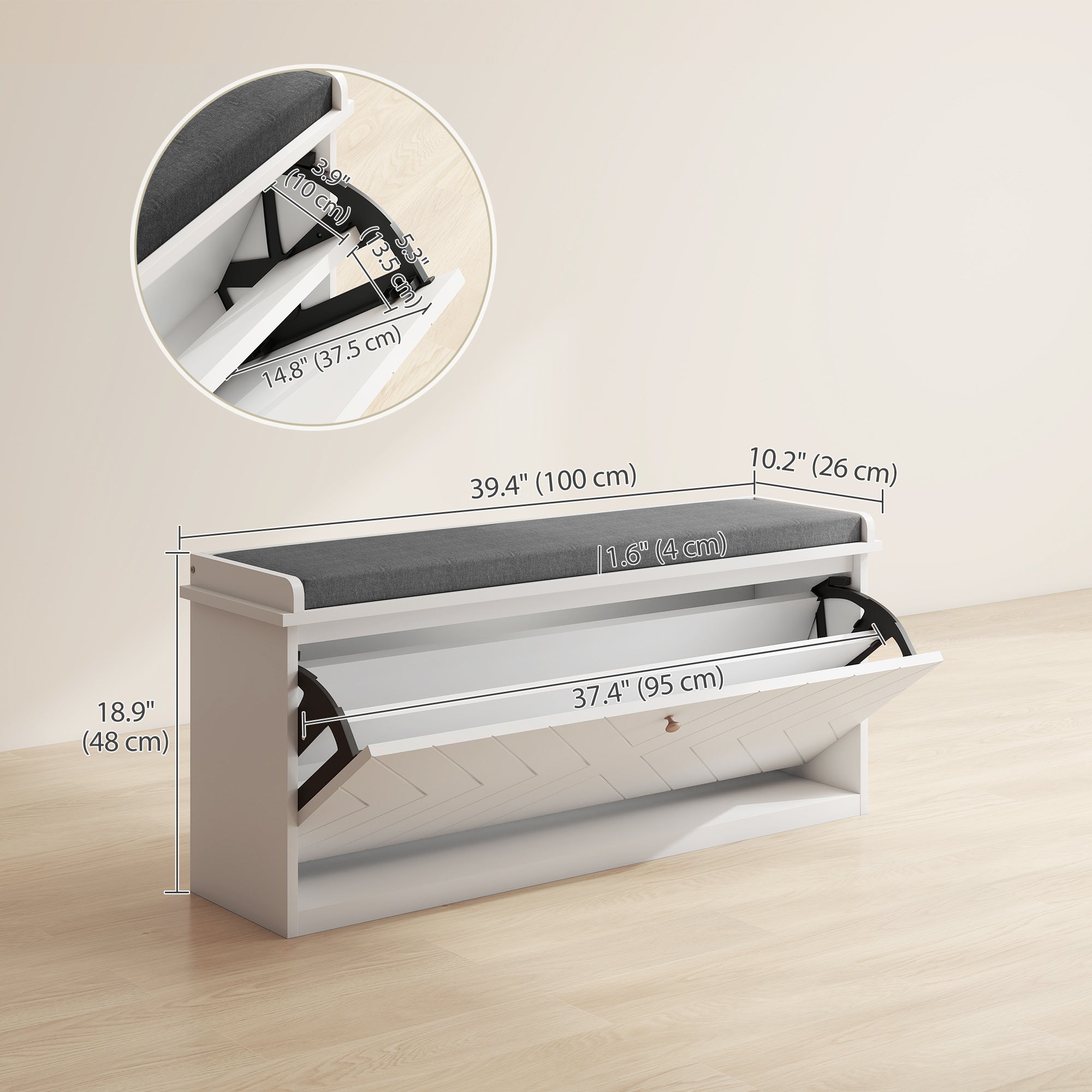 Shoe Storage with Seat, Upholstered Hallway Bench, Shoe Bench with Flip Drawer, Adjustable Shelf for 4-6 Pairs of Shoes