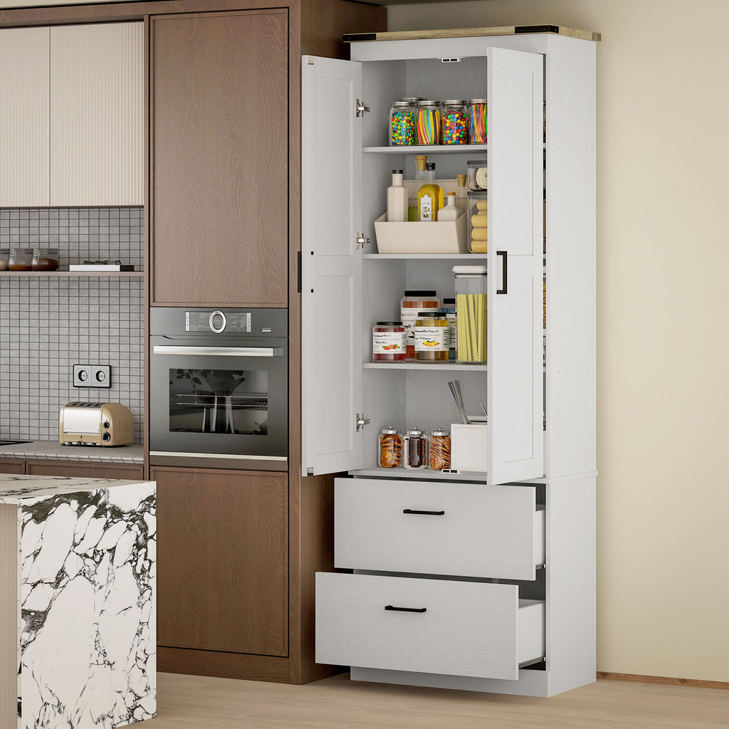 67" Tall Kitchen Pantry Storage Cabinet, Kitchen Pantry Cabinet with Doors, Drawers and Adjustable Shelves, Cream White
