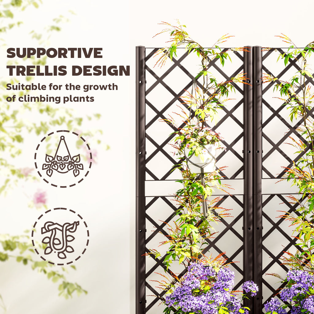 Raised Garden Bed with Trellis, Plastic Raised Flower Bed with Drainage Holes and Drain Plugs, 16" x 16" x 48"