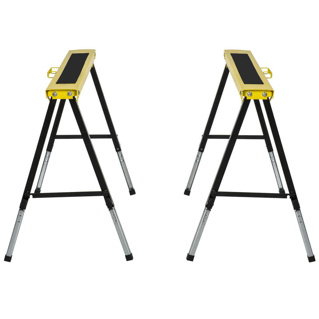 Saw Horse Twin Pack Folding Workbench Adjustable Metal Trestle Stands Yellow