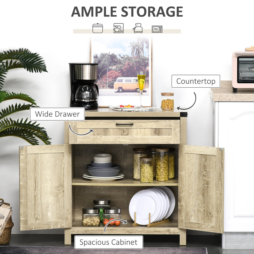 Farmhouse Kitchen Storage Cabinet, Sideboard Buffet Cabinet with 2 Rustic Barn Doors and Drawer, Oak