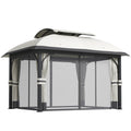 11' x 13' Patio Gazebo, Double Roof Outdoor Gazebo Canopy with Netting & Curtains, Galvanized Metal Frame, Light Grey