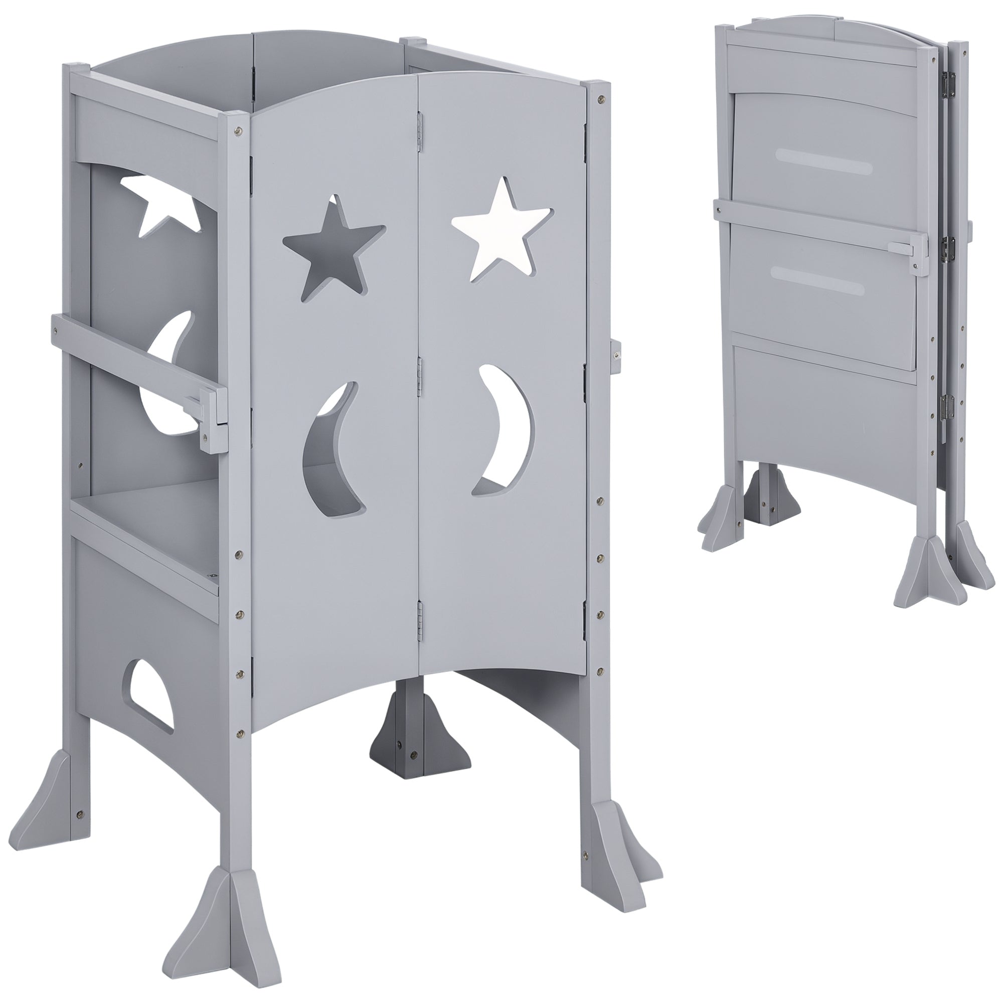 Qaba Step Stool with Safety Rail and Support Handles Kitchen Counter Step-up Helper