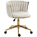 Office Chair, Vanity Chair with Woven Back, Adjustable Height, Rolling Wheels, Cream White