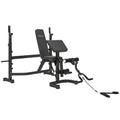 Soozier Weight Bench Stand with Squat Rack, Adjustable Olympic Bench, Multifunctional Arm Curl Pad, Leg Extension, Grey