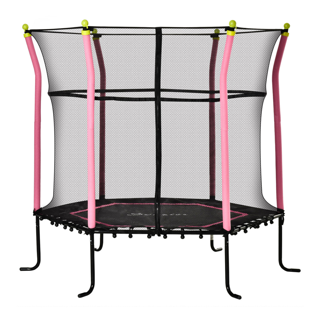 Soozier 63" Kids Trampoline Mini Indoor Bouncer Jumper with Enclosure Net Elastic Thick Padded Pole Gift for 3-6 Years, Pink