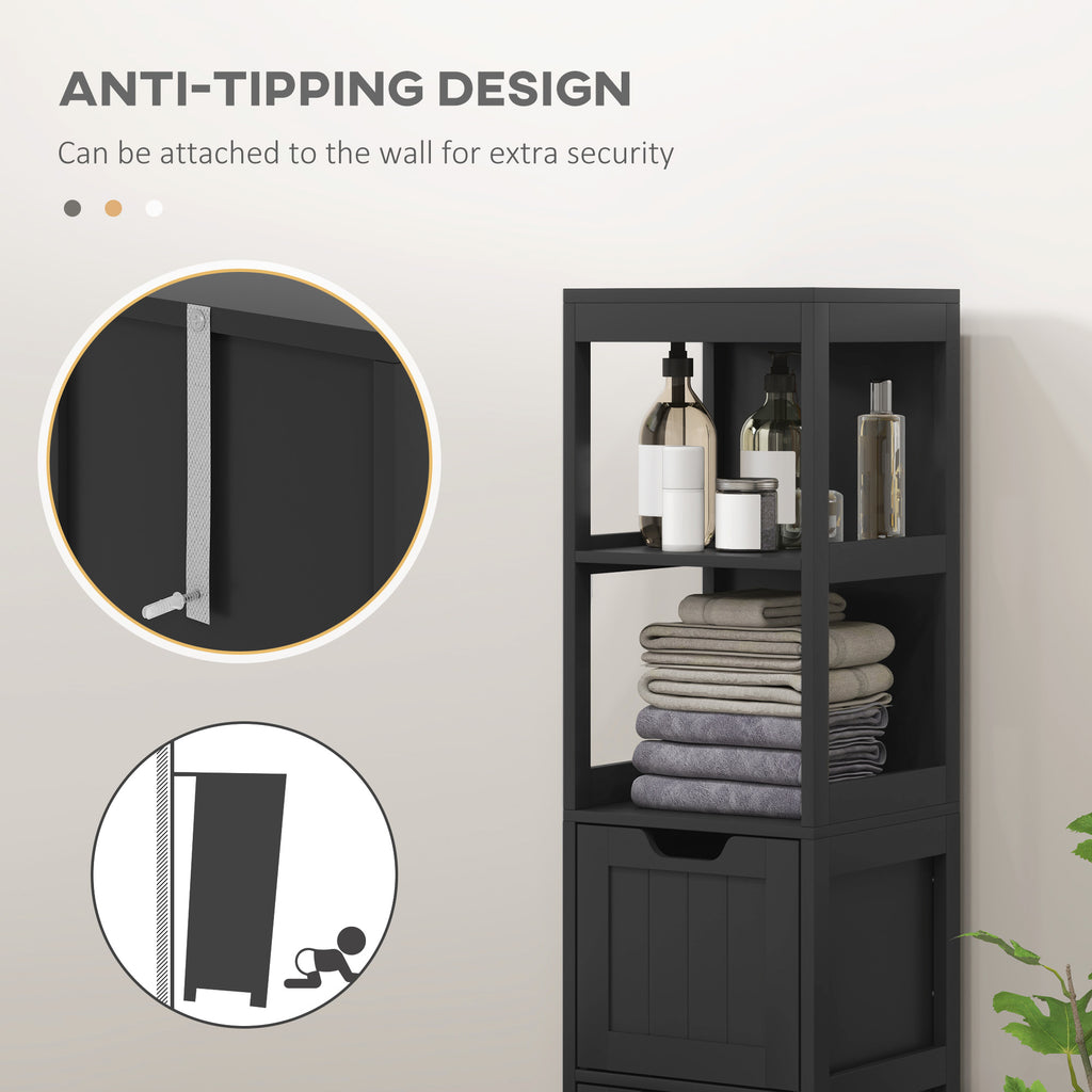 Narrow Bathroom Cabinet with 3 Drawers and 2 Tier Shelf, Tall Cupboard Freestanding Linen Tower, White