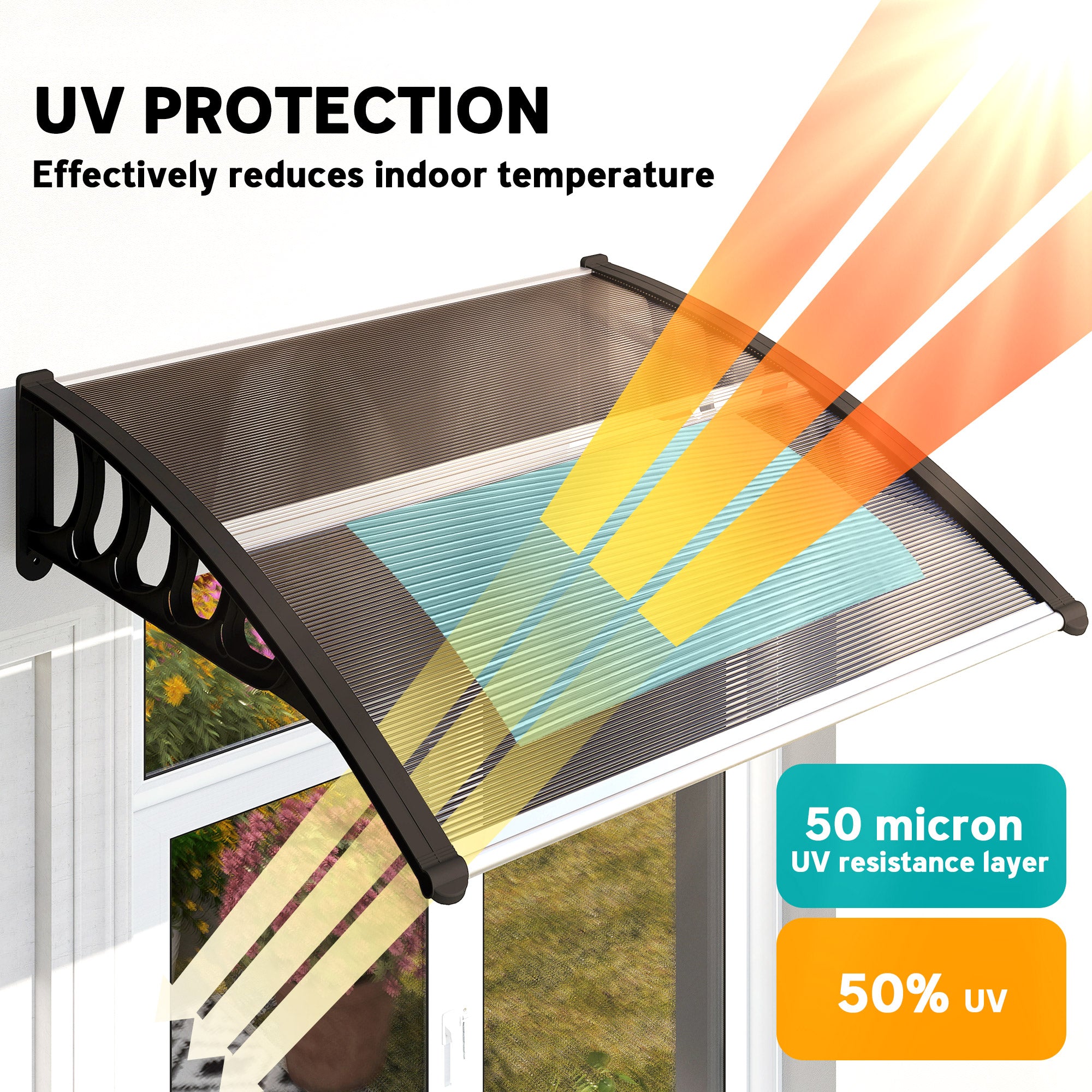 መጋረጃ በሪ ካኖፒ፣ 40.6" x 38" ፖሊካርቦኔት ቅድሚ በሪ ደገ ወይን ገላጋይ ሽፋን ባዶ ሉህ ዘለዎ ንUV መከላኸሊ፣ ቡናዊ