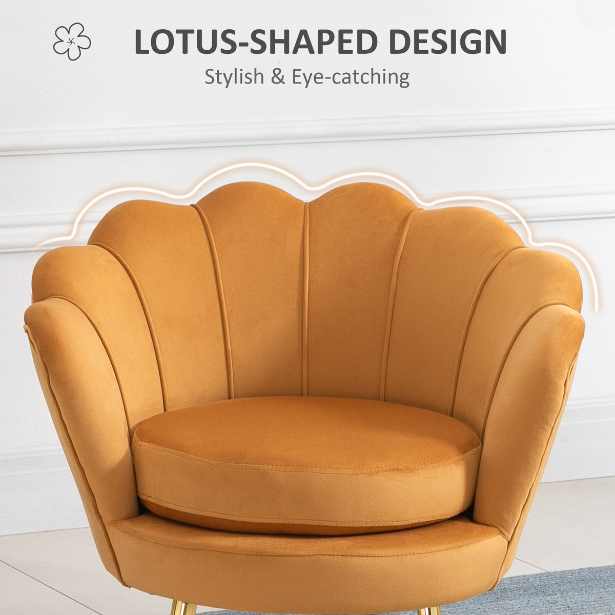 Modern Accent Chair, Velvet-Touch Fabric Leisure Club Chair with Gold Metal Legs for Bedroom, Blue