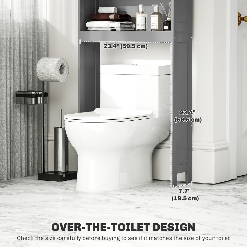 Modern Over The Toilet Storage, Bathroom Cabinets Over Toilet with Open Shelves and Double Door Cabinet, White