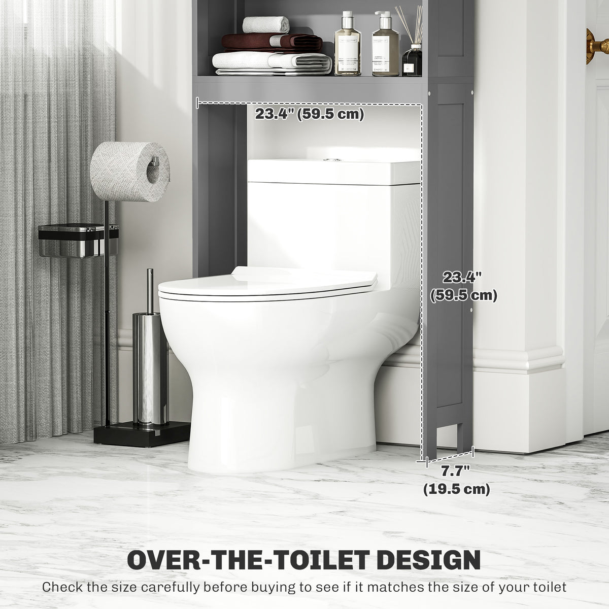Modern Over The Toilet Storage, Bathroom Cabinets Over Toilet with Open Shelves and Double Door Cabinet, White