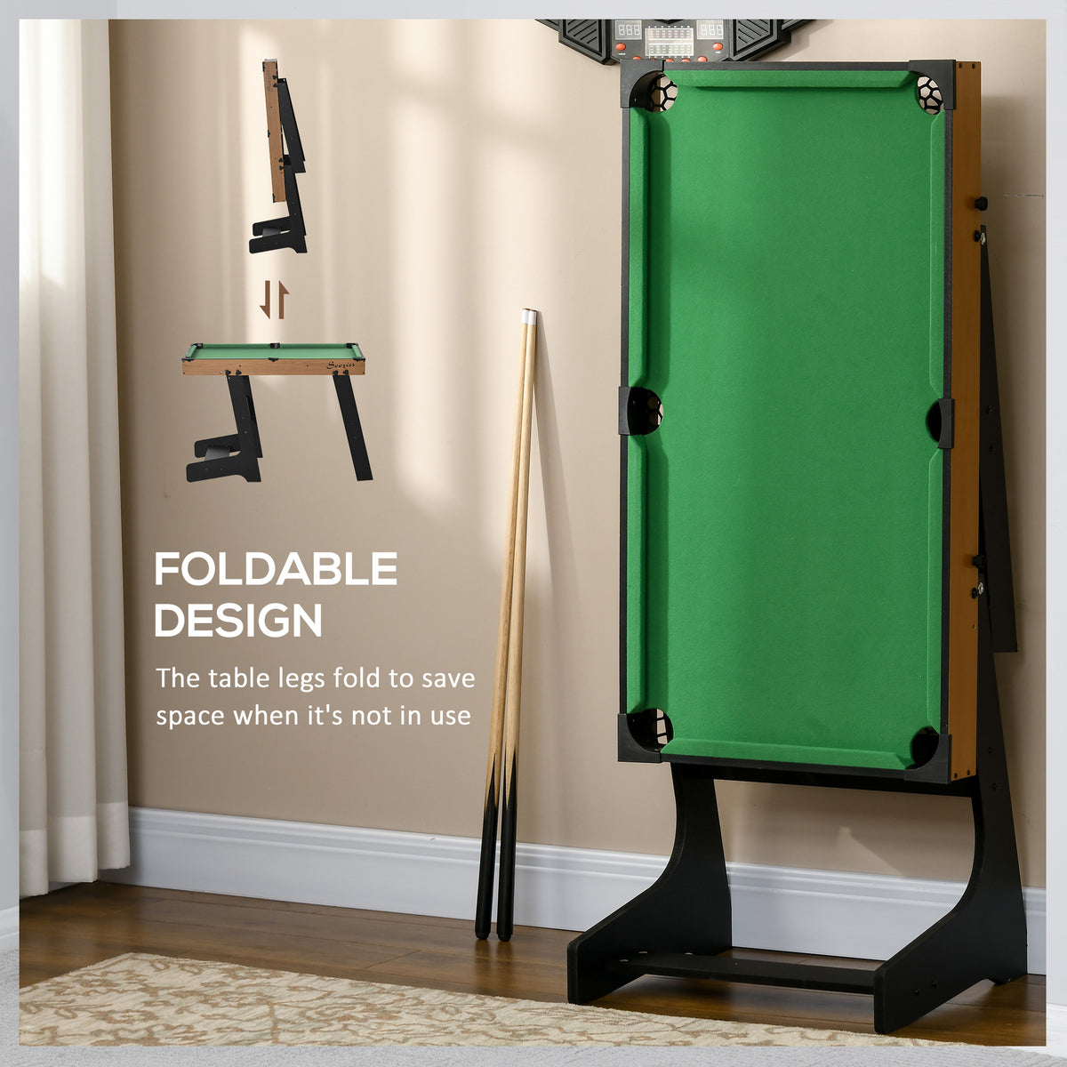 Soozier 38" Mini Pool Table Set Tabletop Billiards Game with Easy Folding for Storage, with Balls, Cues, Chalk, Brush