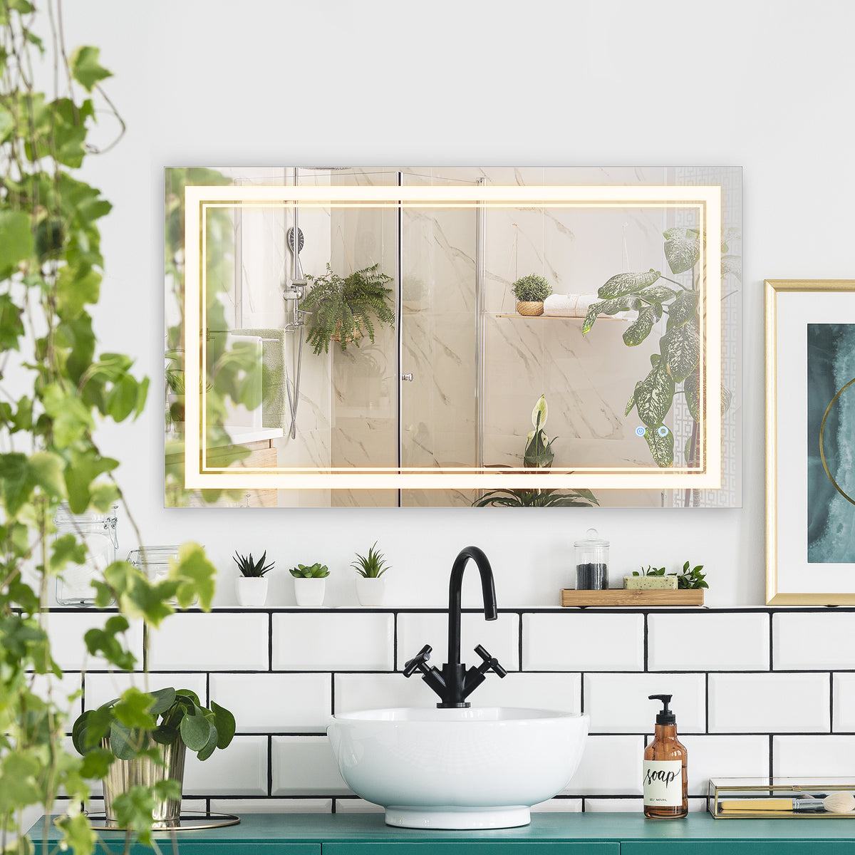 40" x 24" መስተዋት ሽንት ቤት LED፣ ዝተመርጸ ብርሃን ዘለዎ ኣብ መዓርፎ ዝተሰቀለ መስተዋት፣ ምስ 3 ሕብሪ፣ ብልህ ምትንካፍ፣ ፕላግ-ኢን፣ ቀጥ ወይ ጐንጐን ዝተሰቀለ