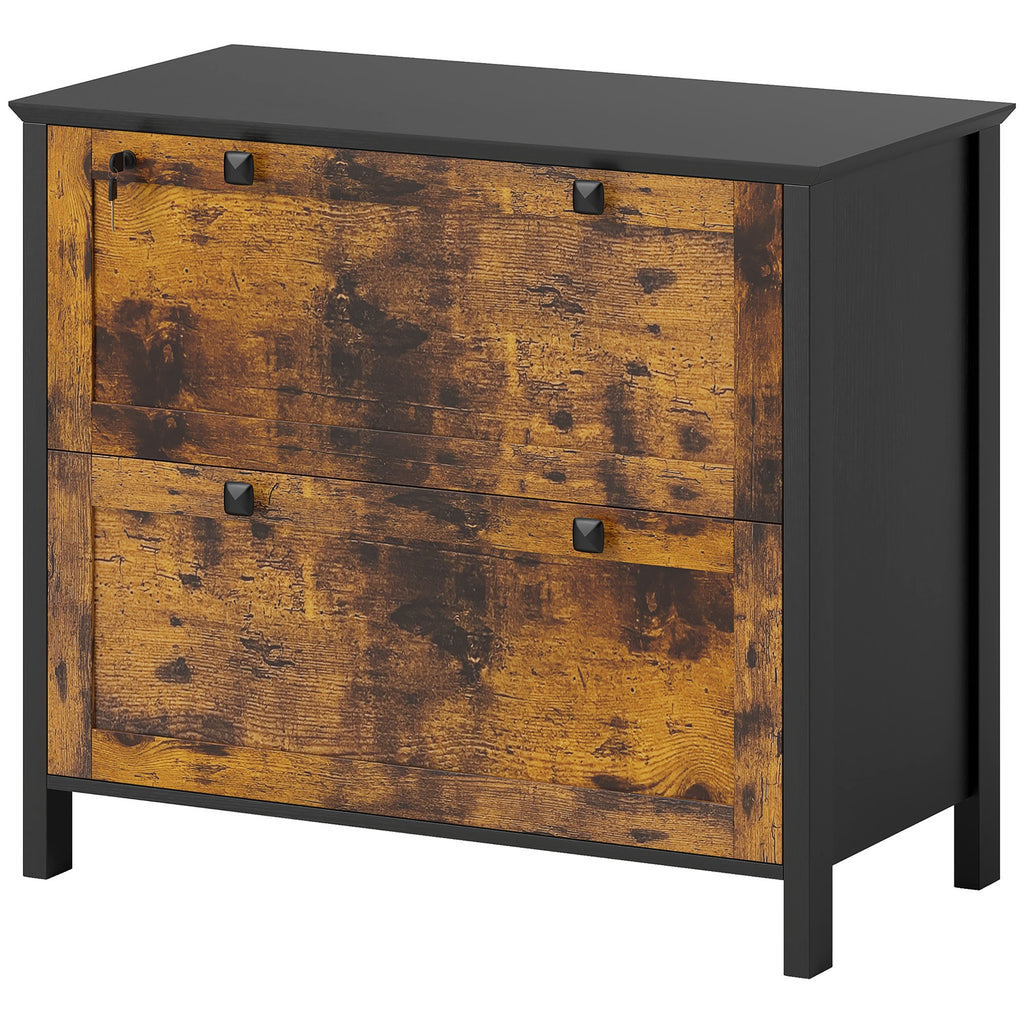 2 Drawer File Cabinet, Lockable Filing Cabinet with Adjustable Hanging Bar for Letter, A4 Size, Rustic Brown