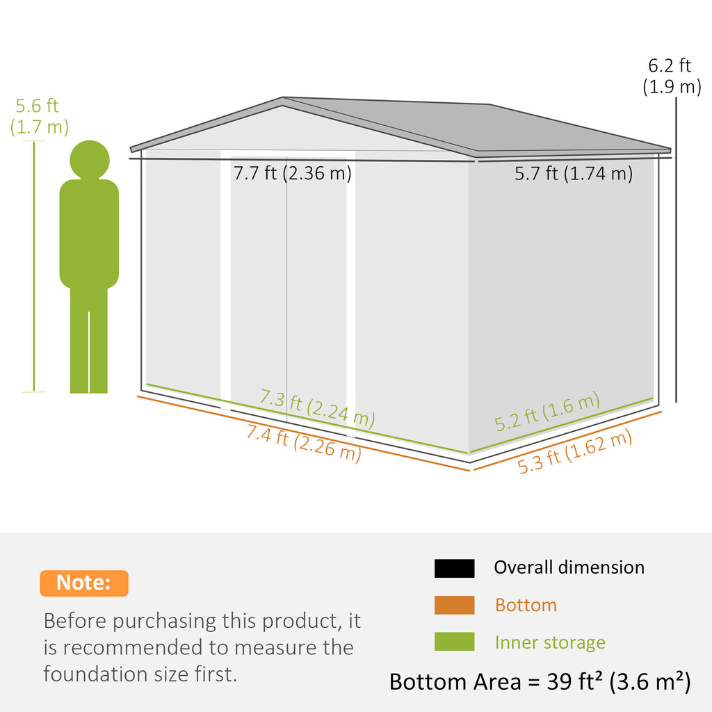 8' × 6' سقيفة تخزين خارجية، منزل تخزين أدوات الحديقة المعدني مع أبواب منزلقة قابلة للقفل وفتحات تهوية لفناء الفناء الخلفي، رمادي فحمي