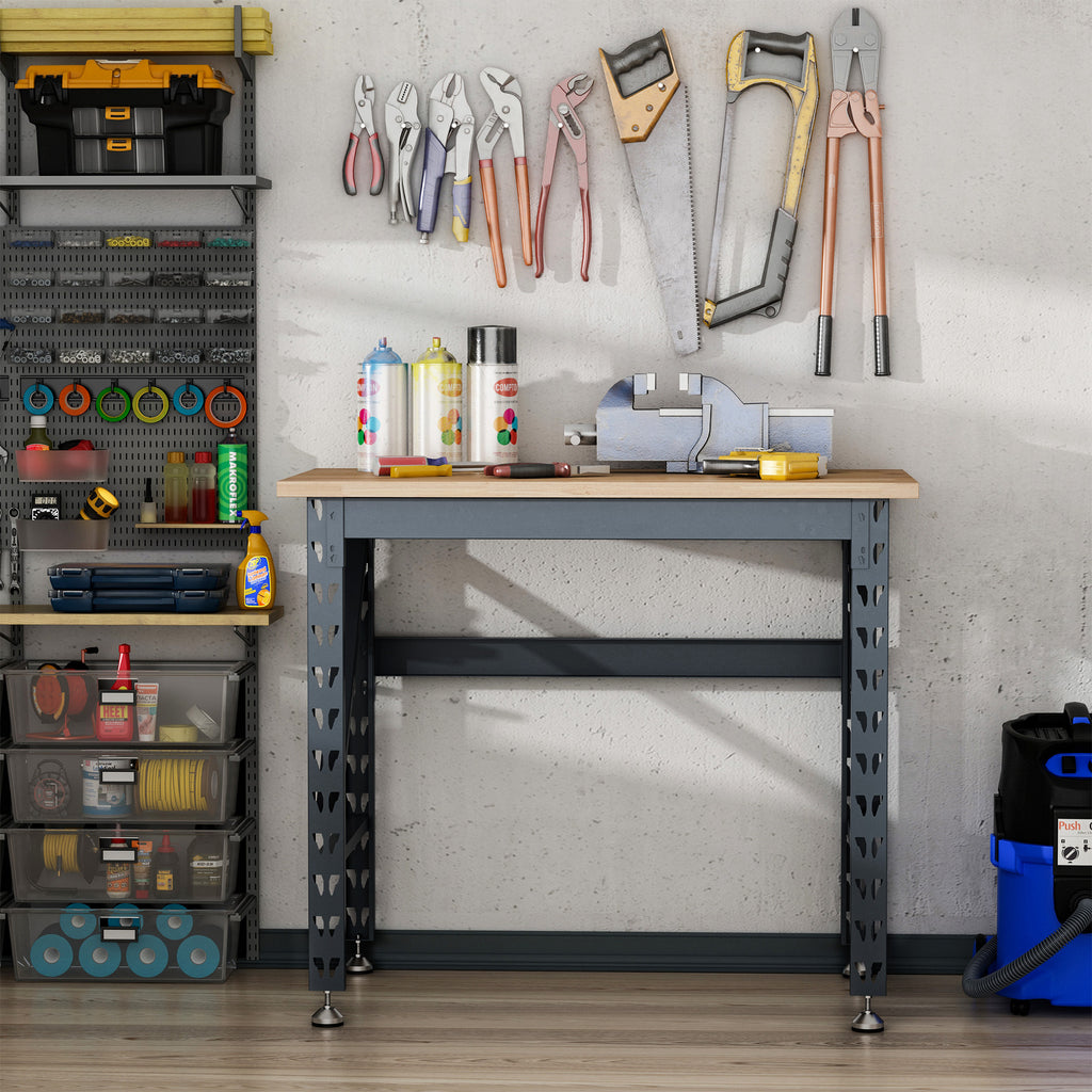 45" Workbench, Solid Wood Tabletop Workstation, Work Table with Four Adjustable Foot Pads, Weight Capacity 1100 Lbs