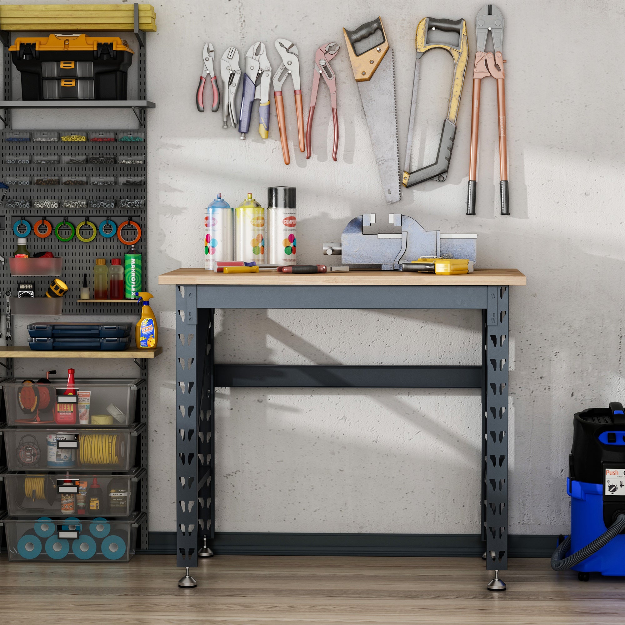 45" Workbench, Solid Wood Tabletop Workstation, Work Table with Four Adjustable Foot Pads, Weight Capacity 1100 Lbs