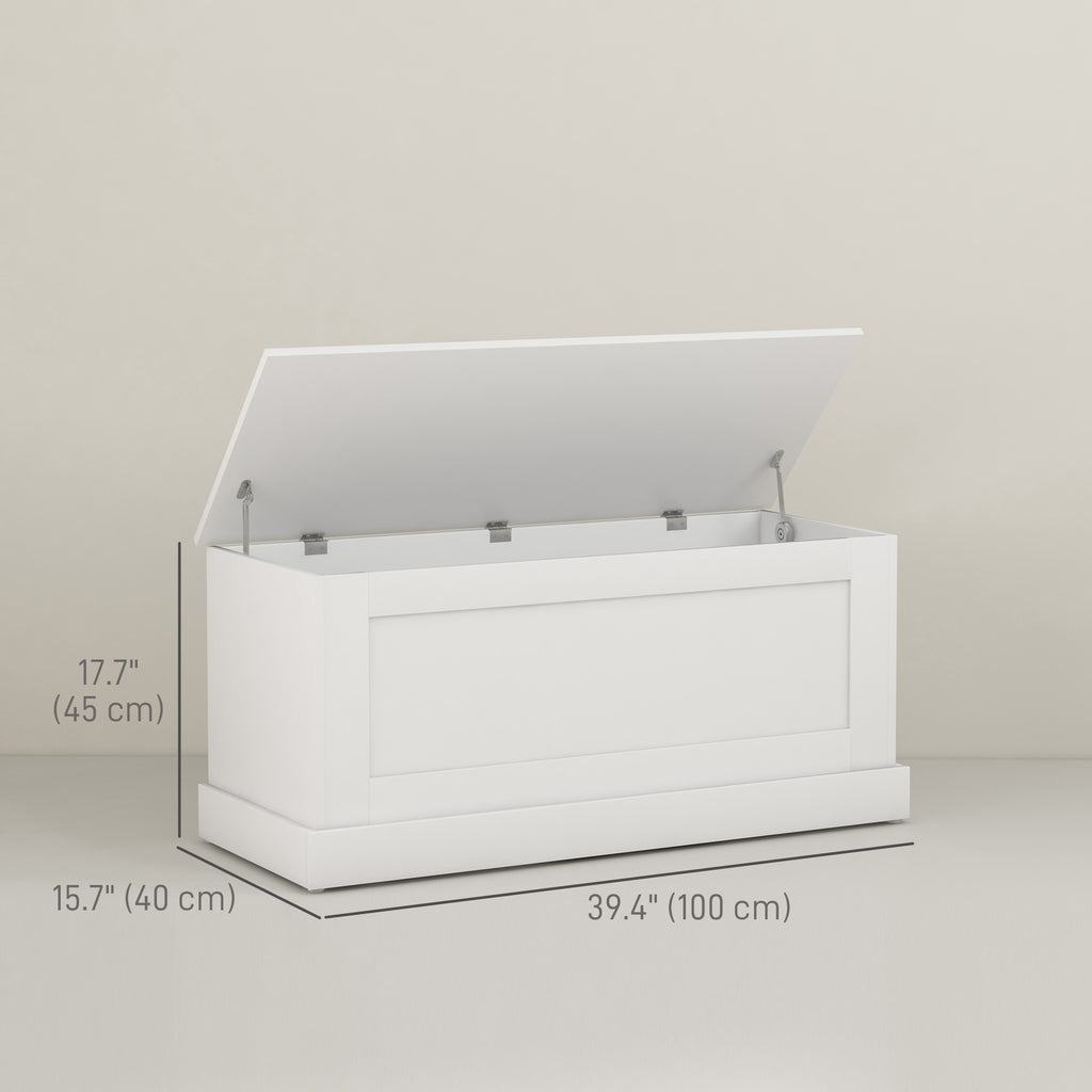 31.5 Inches Storage Chest, Storage Trunk with Safety Hinge, Wooden Box for Living Room, White Wood Grain