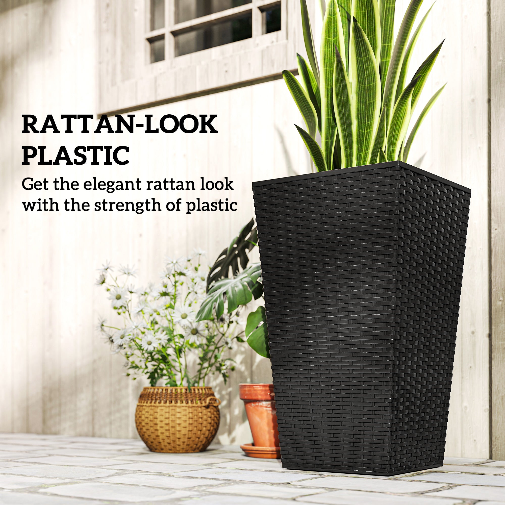 Set of 3 Tall Plant Stand, Outdoor & Indoor Flower Pot Set for Front Door, Entryway, Patio and Deck, Brown