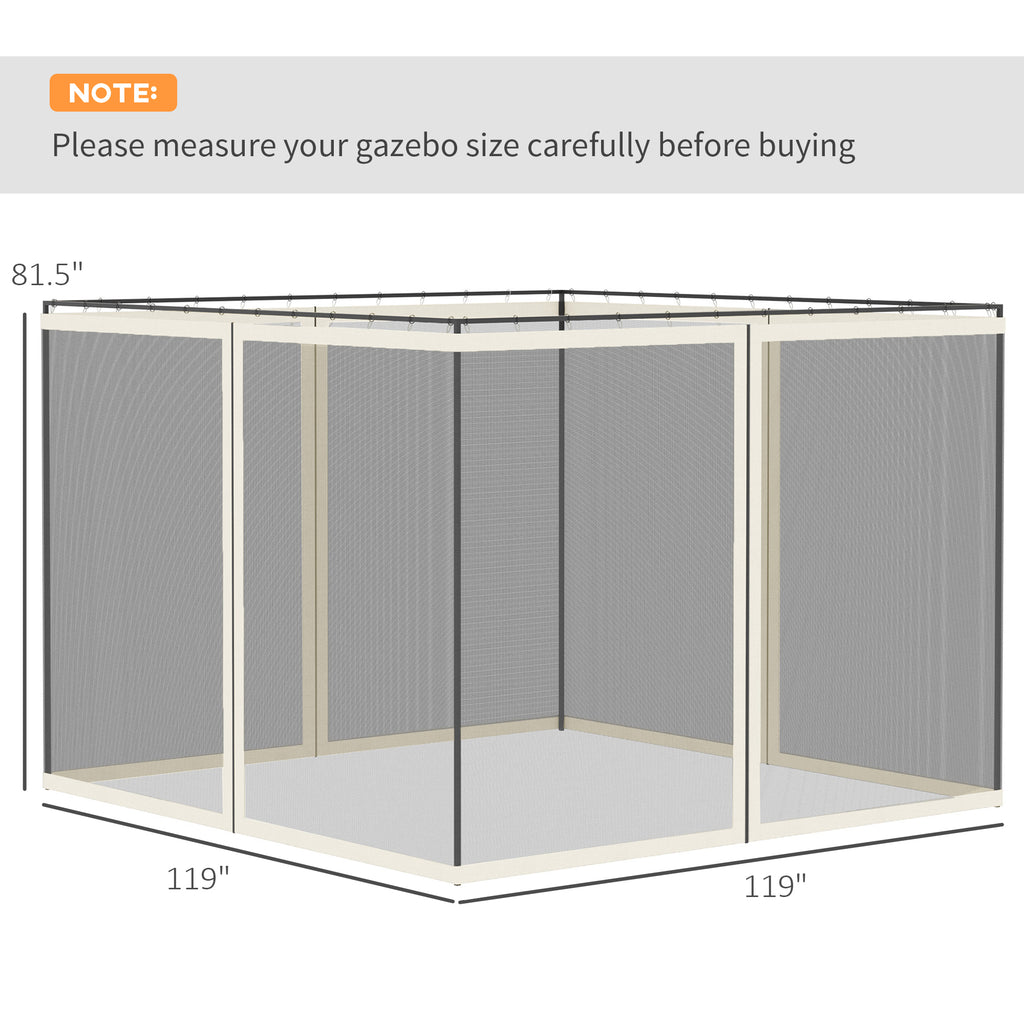 Replacement Mosquito Netting for Gazebo 10' x 12' Black Screen Walls for Canopy with Zippers, White