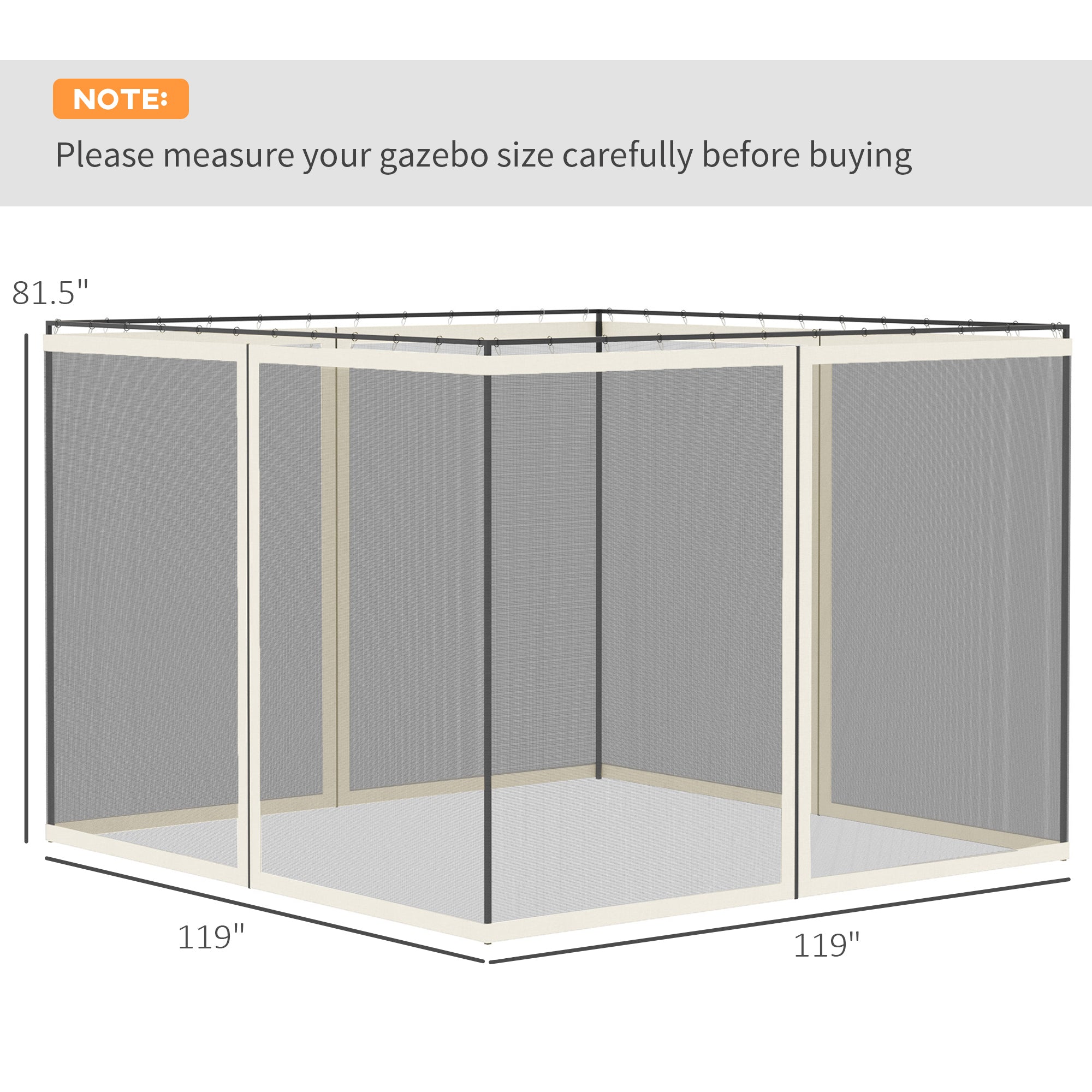 Replacement Mosquito Netting for Gazebo 10' x 12' Black Screen Walls for Canopy with Zippers, White