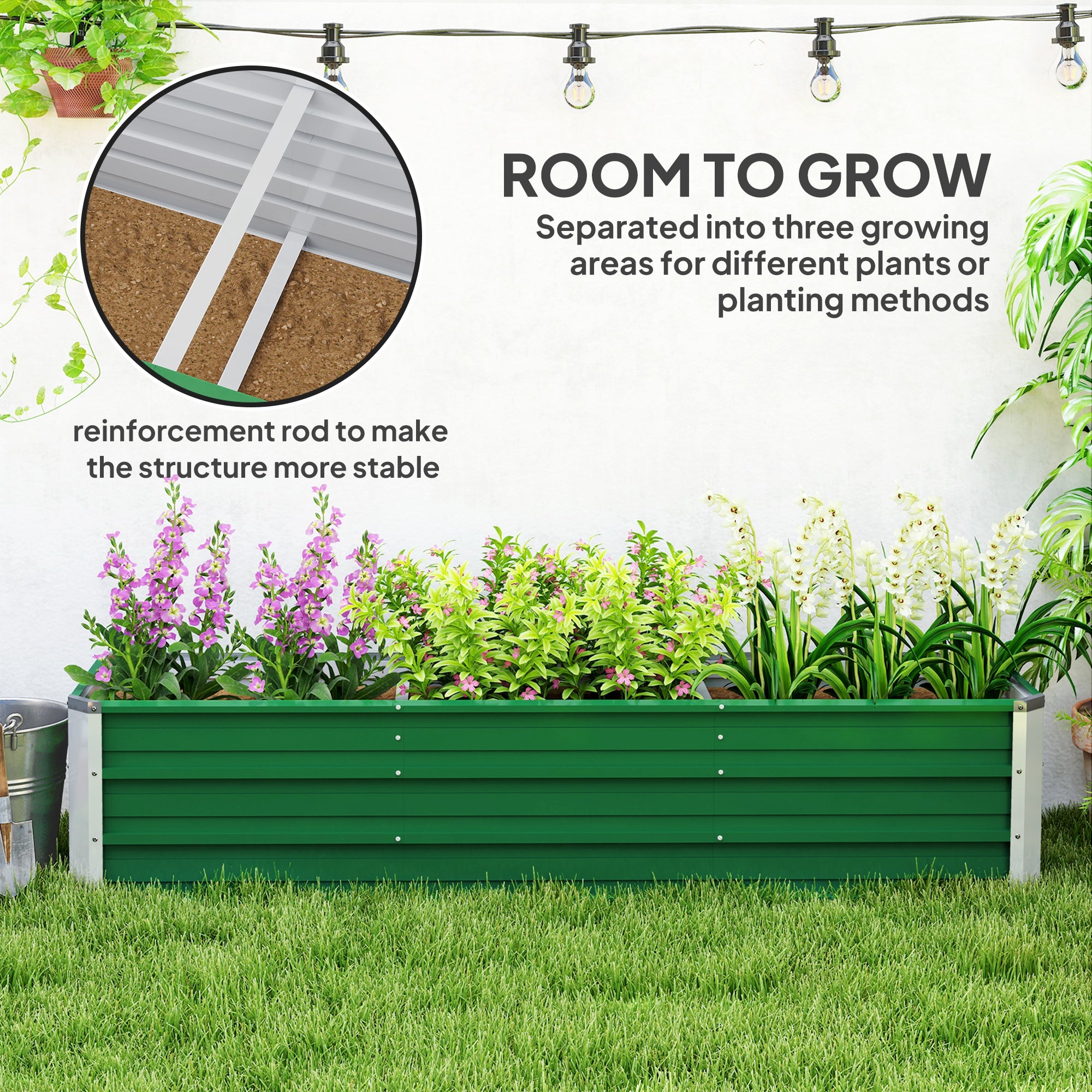سرير حديقة مرتفع مجلفن 6' × 1.5' × 1.3'، صندوق زارع معدني كبير مرتفع مع قفازات تركيب للفناء الخلفي والباحة لزراعة الخضروات والأعشاب والزهور، أخضر