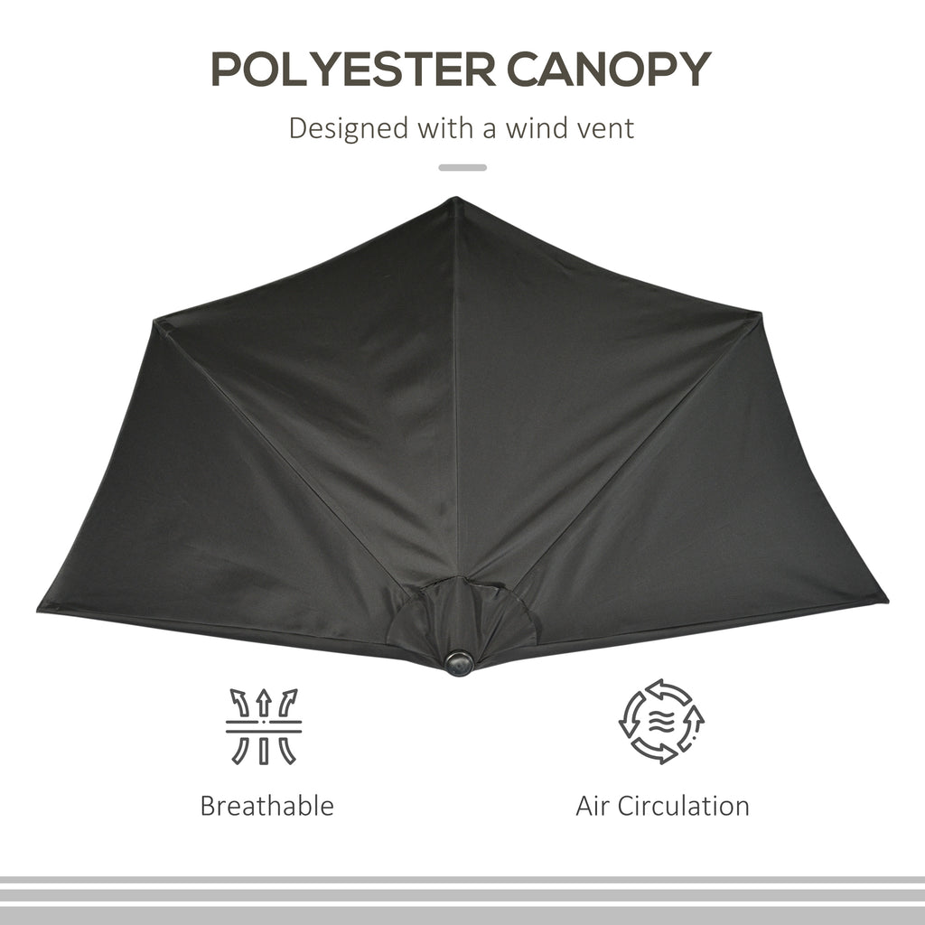 9ft Half Round Umbrella Outdoor Patio Garden Balcony Parasol Window Sun Shade w/ 5 Ribs Black