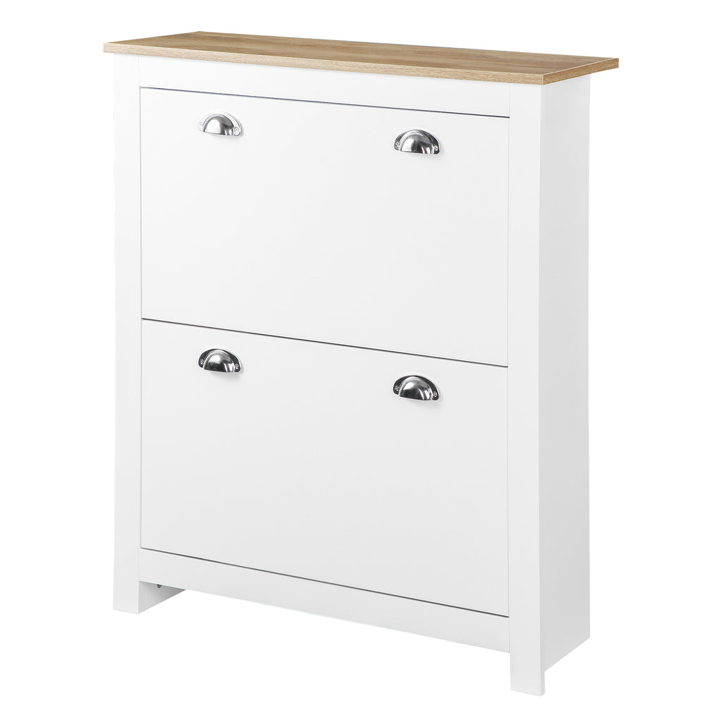 Modern Shoe Cabinet with 2 Flip Drawers and Adjustable Shelves, 12 Pair Shoe Storage Organizer for Hallway, White