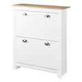 Modern Shoe Cabinet with 2 Flip Drawers and Adjustable Shelves, 12 Pair Shoe Storage Organizer for Hallway, White