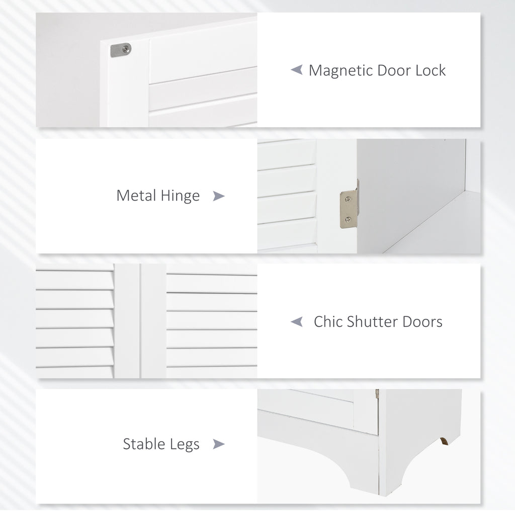 Tall Bathroom Storage Cabinet, Slim Bathroom Cabinet with 4 Shutter Doors and Adjustable Shelves, Toilet Vanity Cabinet, Narrow Organizer, White