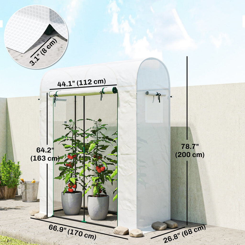 Mini Greenhouse, Portable Garden Green House with Roll-up Door and Mesh Windows, 6' x 2' x 6.6', Green