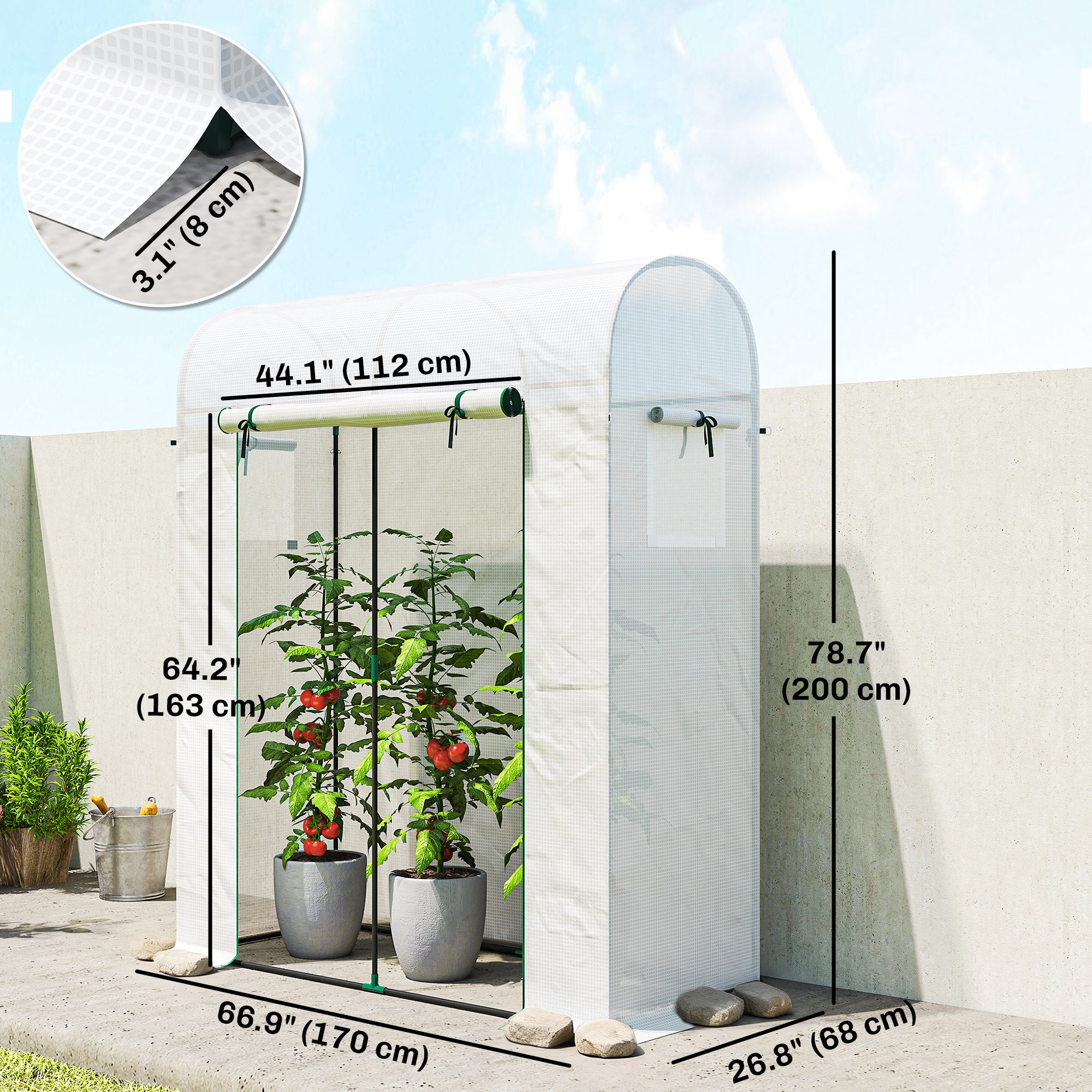 Mini Greenhouse, Portable Garden Green House with Roll-up Door and Mesh Windows, 6' x 2' x 6.6', Green