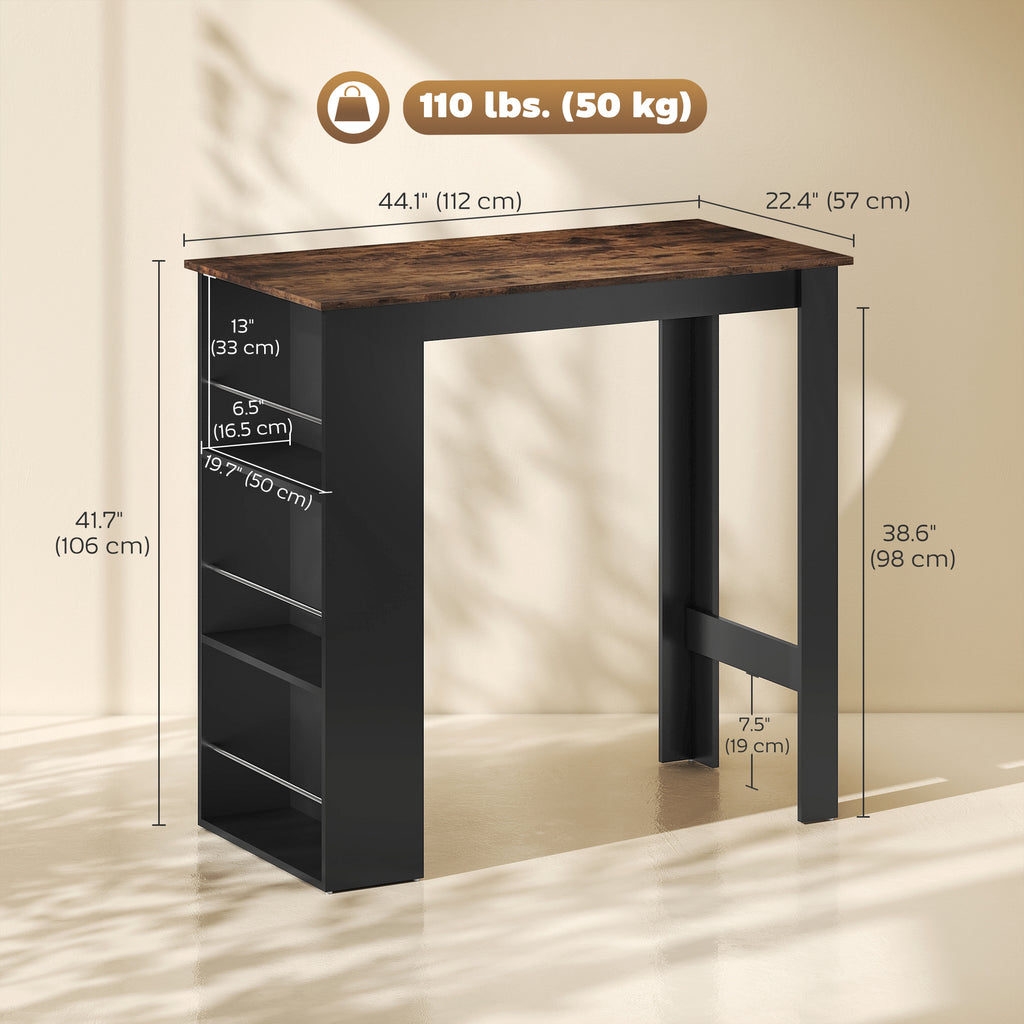 Modern Bar Table, Counter Height Dining Table with 3 Storage Shelves for Kitchen, Dining Room, Living Room, Rustic Brown
