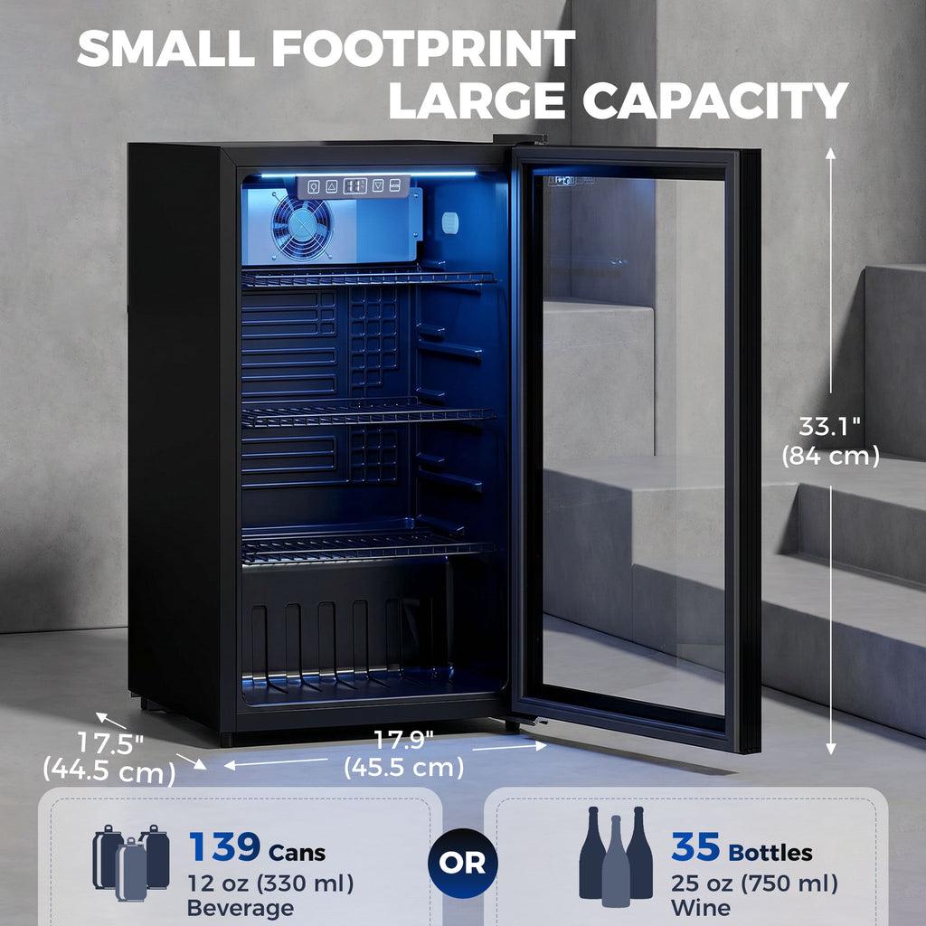 2.4 Cu.Ft Beverage Refrigerator, 70 Can Beverage Fridge Cooler with Double-Layer Glass Door