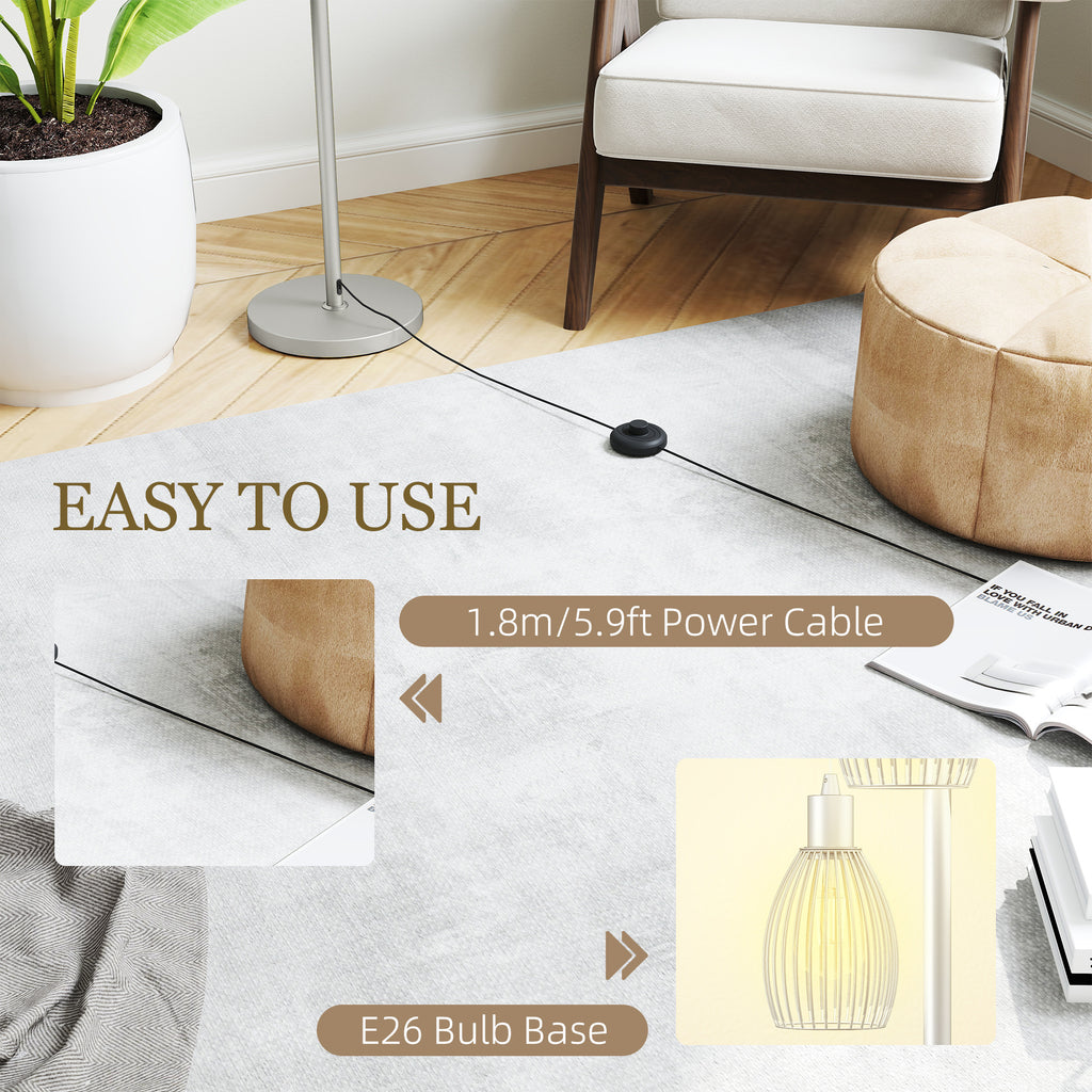 Industrial Floor Lamp with 3 Hanging Wire Lampshades, Dimmable Standing Lamp for Living Room, Silver