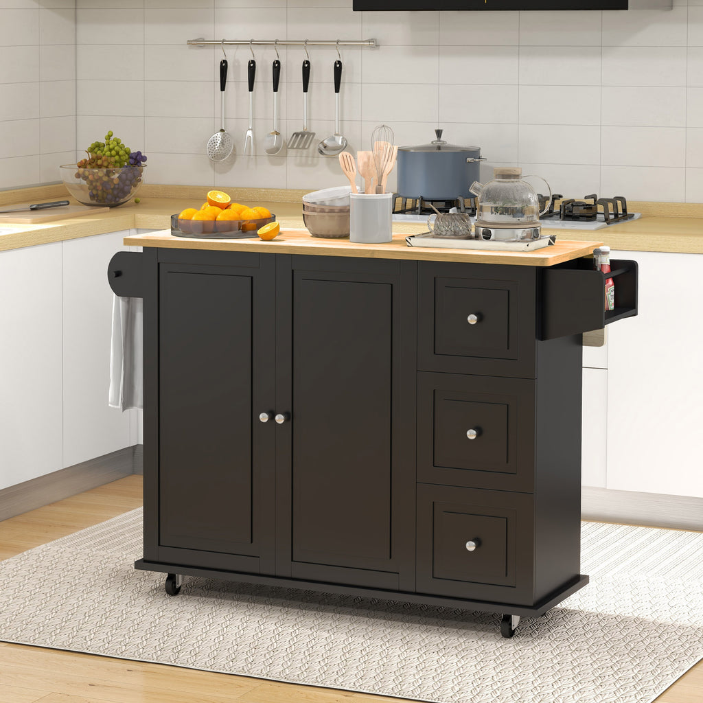 Kitchen Island on Wheels, Kitchen Cart with Drop Leaf, Drawers, White