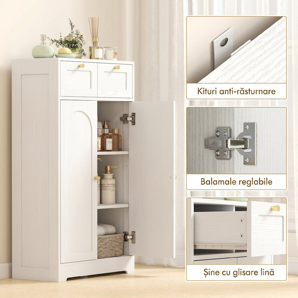Bathroom Floor Cabinet with 2 Drawers - White