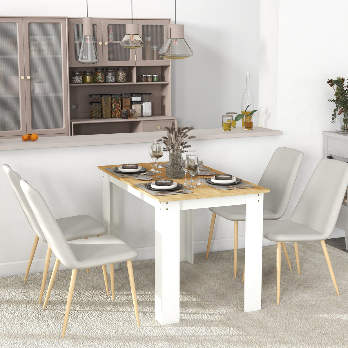 47" Kitchen Table for 4-6 People, Dining Table with Wood Effect for Dining Room, Oak